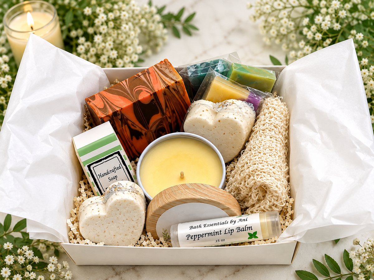 Chocolate Orange Spa Gift Box | Handmade Soaps, Candle, Bath Bombs, Lip Balm, Christmas Gift, Thank you Gift, Care Package, Unique Spa Gift